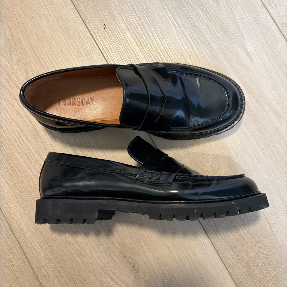 Thursday Boot Company Black Patent Chunky Penny Loafers - Women - Picture 3 of 6